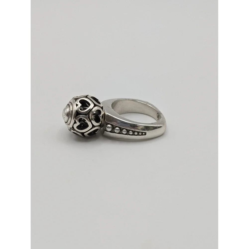 Brighton Silver Tone Swivel Heart Filigree Orb Statement Ring Size 6.5 with Box